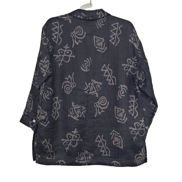 Chicos 0 Linen Silk Shirt Artsy Oversized Black Button Front Womens Size XS - Picture 7 of 10
